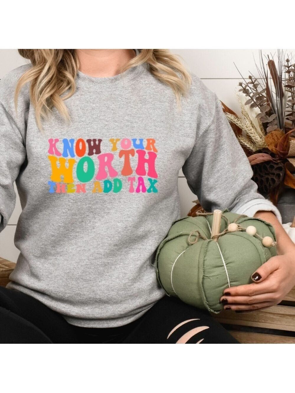 Know your worth mental health graphic crewneck raglan pullover sweatshirt large - Picture 2 of 10